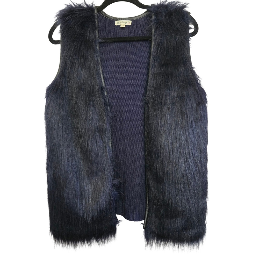Love on a Hanger Funky Iridescent Blue Violet Black Faux Fur Knit Back Vest M